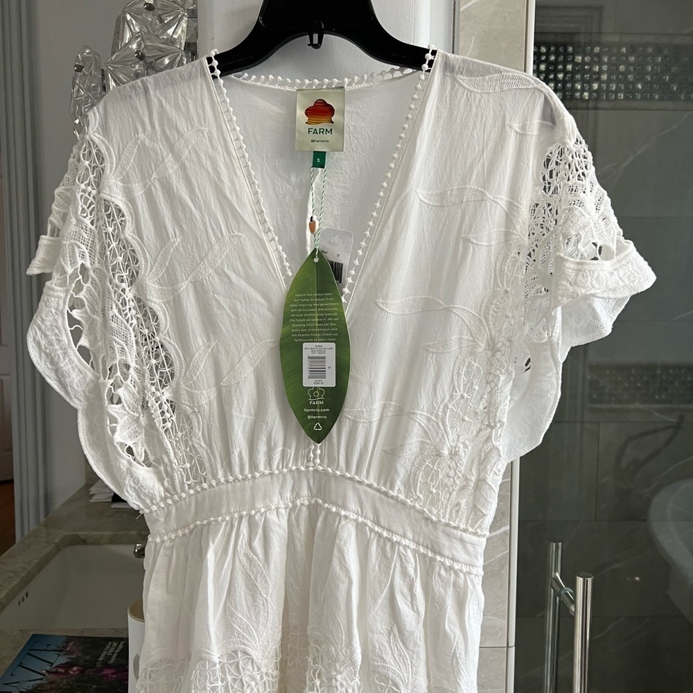 FARM RIO Off-White Richelieu Tiered Midi Lace Dress - Picture 8 of 16
